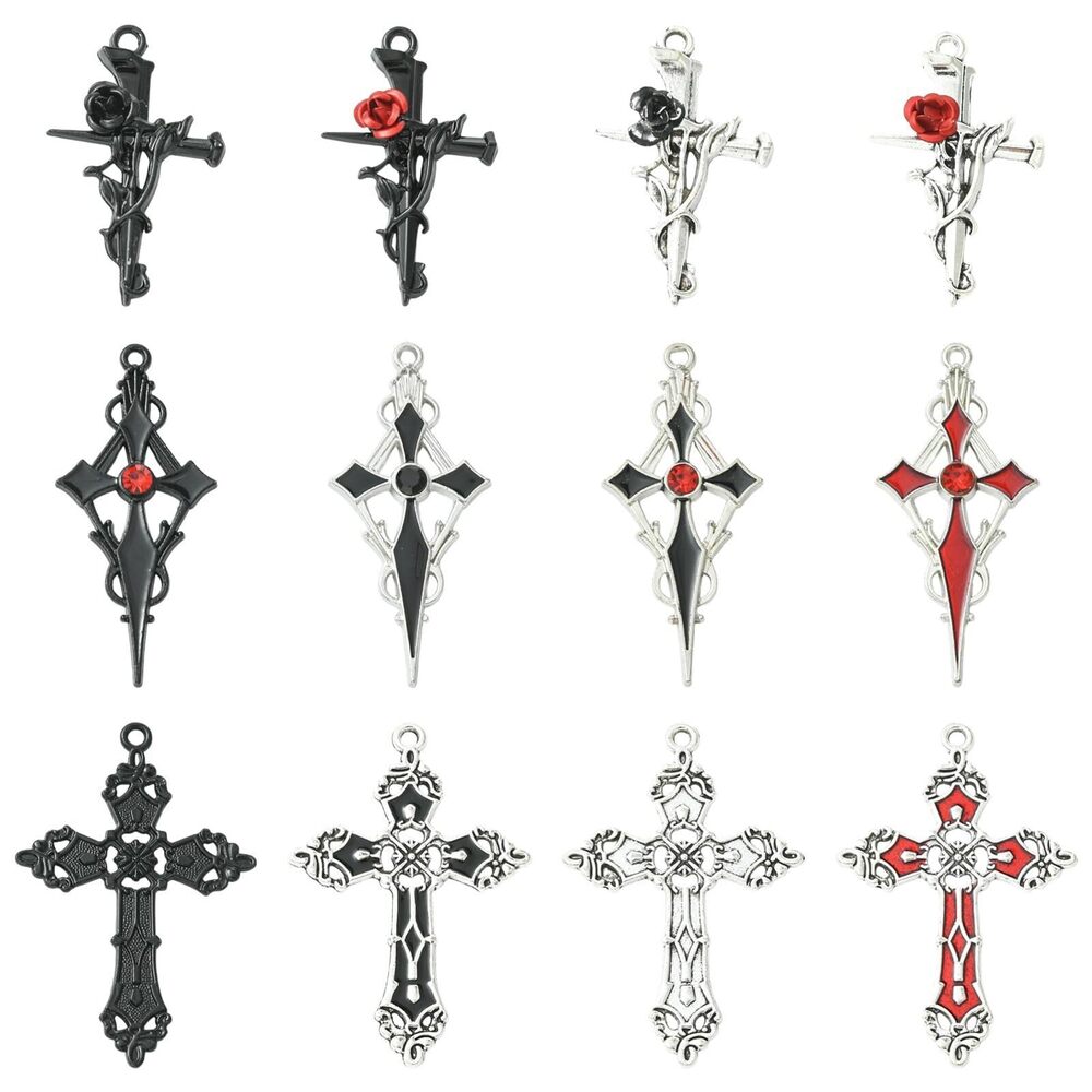 1113 48 pcs 12 Styles Tibetan Rosary Cross Charms Religious Theme Crucifix